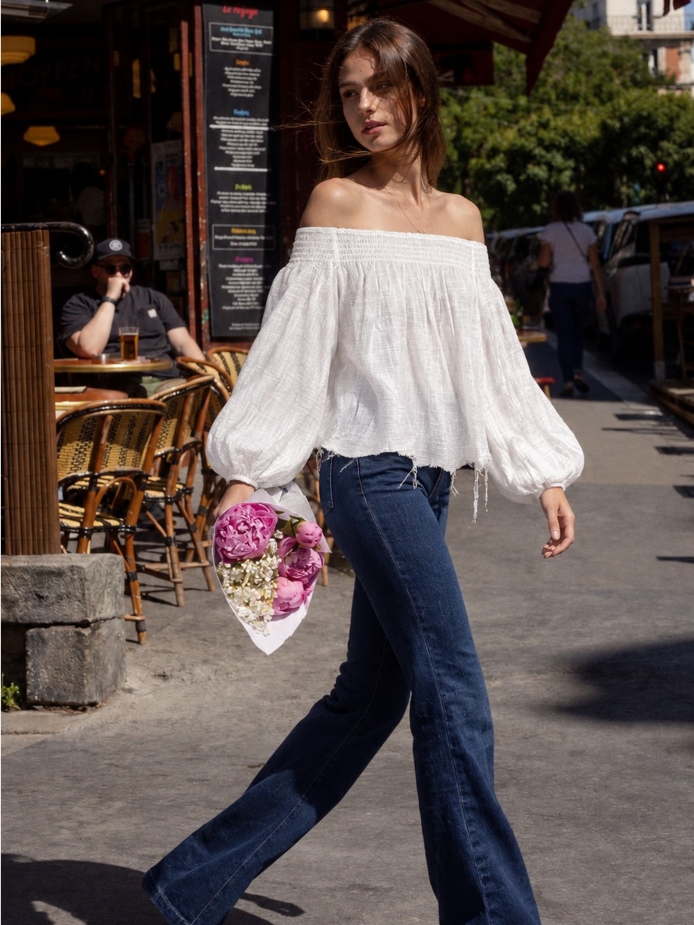OneTeaspoon Luxe Cotton Gauze HandCrafted OffShoulder Peasant Blouse XS
